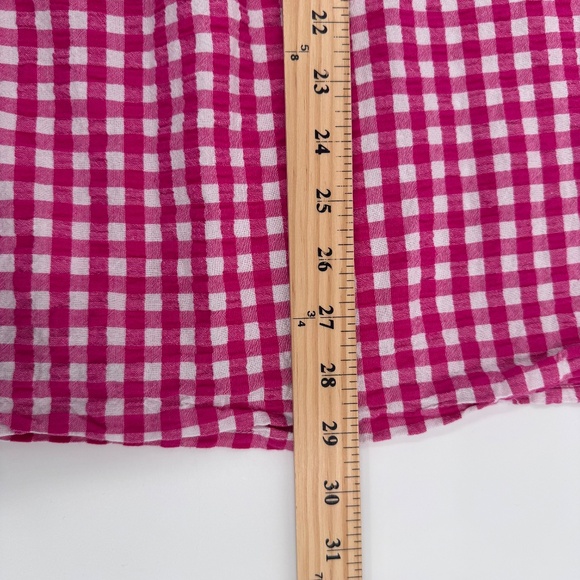 Woman Within Top Women 3X Pink Gingham Cottage Embroidered 3/4 Sleeves Square - Picture 12 of 13